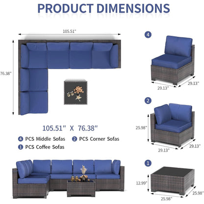 7-Piece Rattan Wicker Sectional Modular Sofa Set