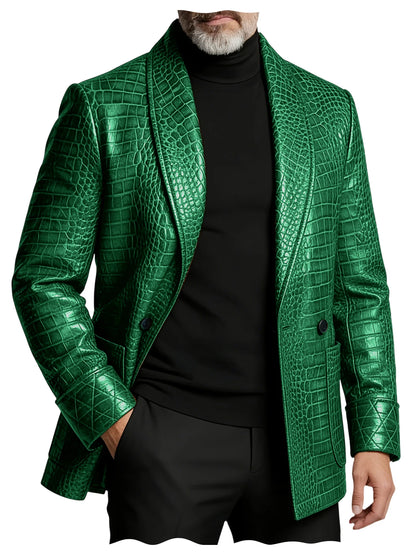 Crocodile Pattern Leather Blazer, Tuxedo Jacket