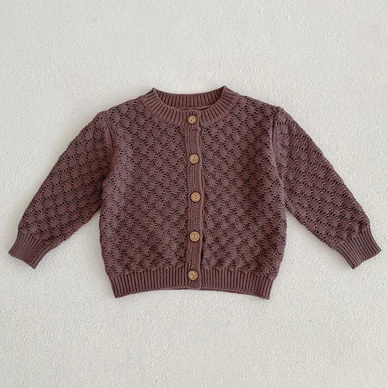 Girls Solid Color Knitted Cardigan Long Sleeves