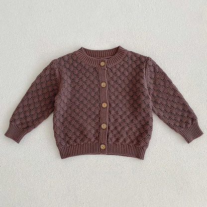 Girls Solid Color Knitted Cardigan Long Sleeves