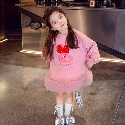 Girls' Casual Stylish Patchwork Tulle Hoodie Dresses