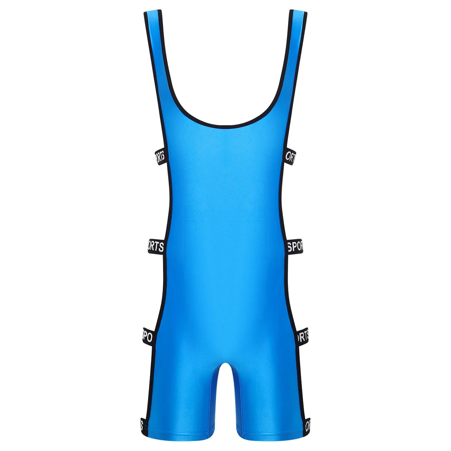 Mens Oil-shiny Workout Bodysuit Low Neckline