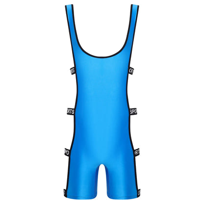 Mens Oil-shiny Workout Bodysuit Low Neckline