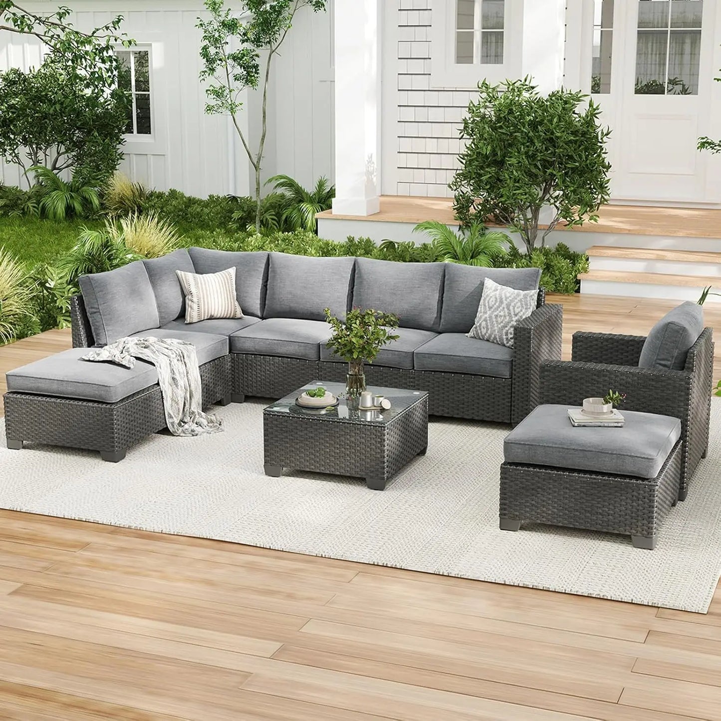 Sofa Set, Outdoor Furniture with Ottoman