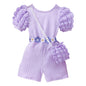 Girls Bubble Sleeve Ribbed Short Romper Set