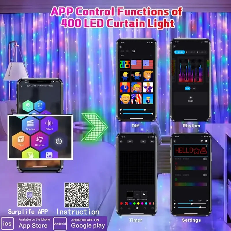 LED Smart Curtain Fairy Lights Music Strip