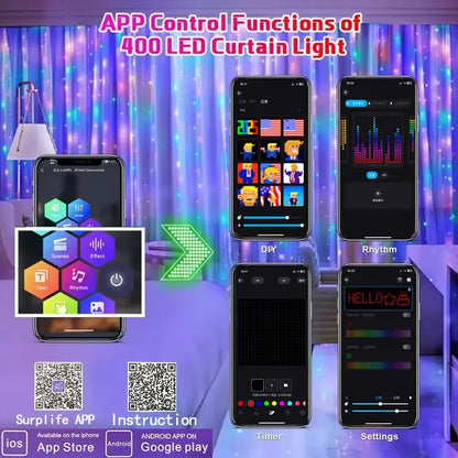 LED Smart Curtain Fairy Lights Music Strip