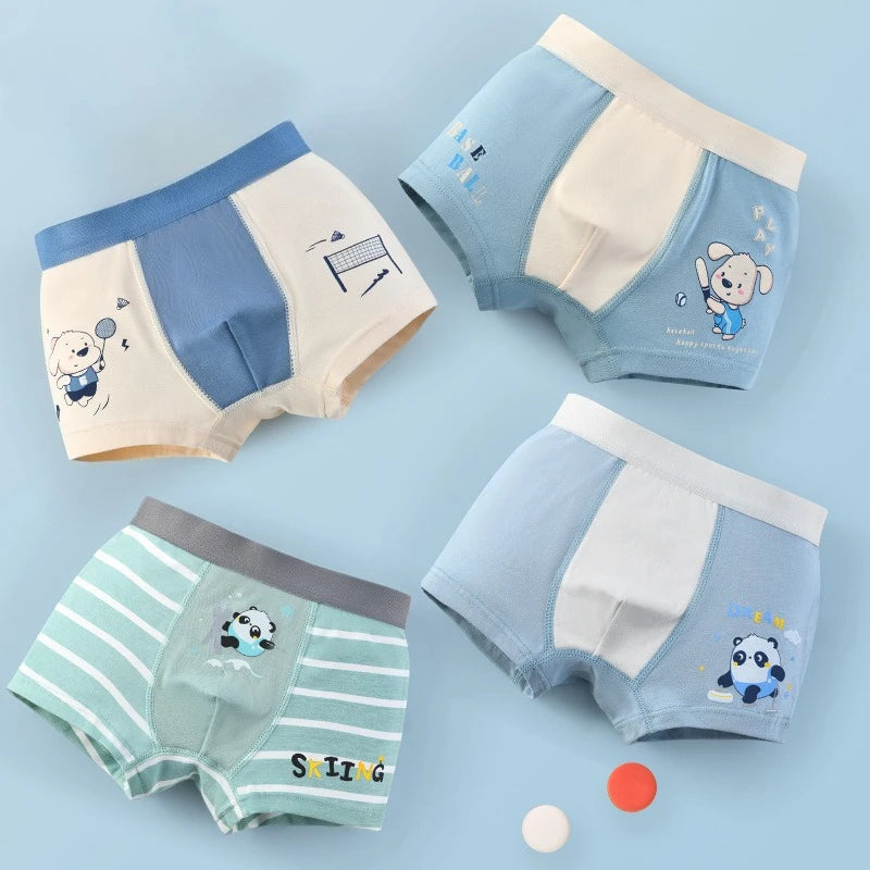 4PCS Boys Cute Cotton Antibacterial Cartoon Print Underwear