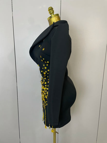 Sparkly Crystal Pearls Long Sleeve Mini Dress