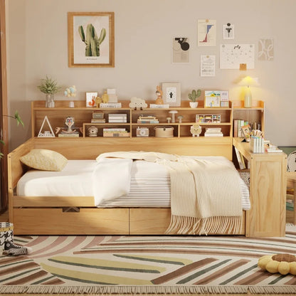 Wood Full Size Daybed with Storage Shelves