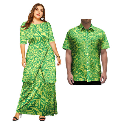 2 Pcs Custom Polynesian Traditional Dresses and Mens Shirts