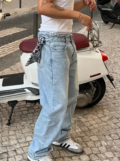 Men'S Vintage Washed Blue Loose Fit Jeans