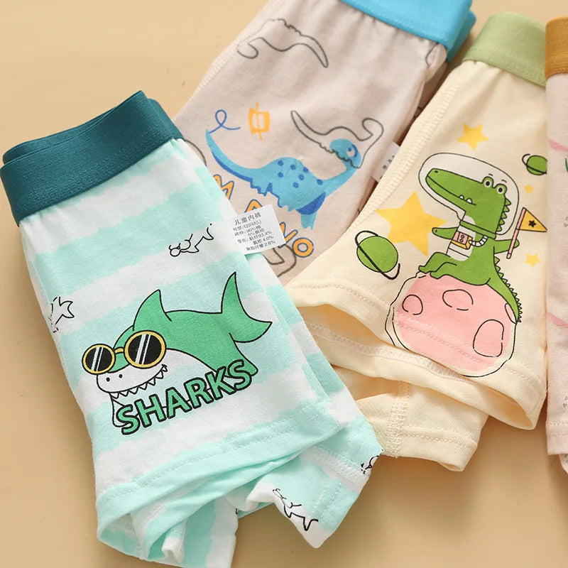 4PCS Boys Cute Cotton Breathable Comfort Underwear