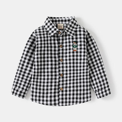 Kids Shirts With Collar Long Sleeved Plaid