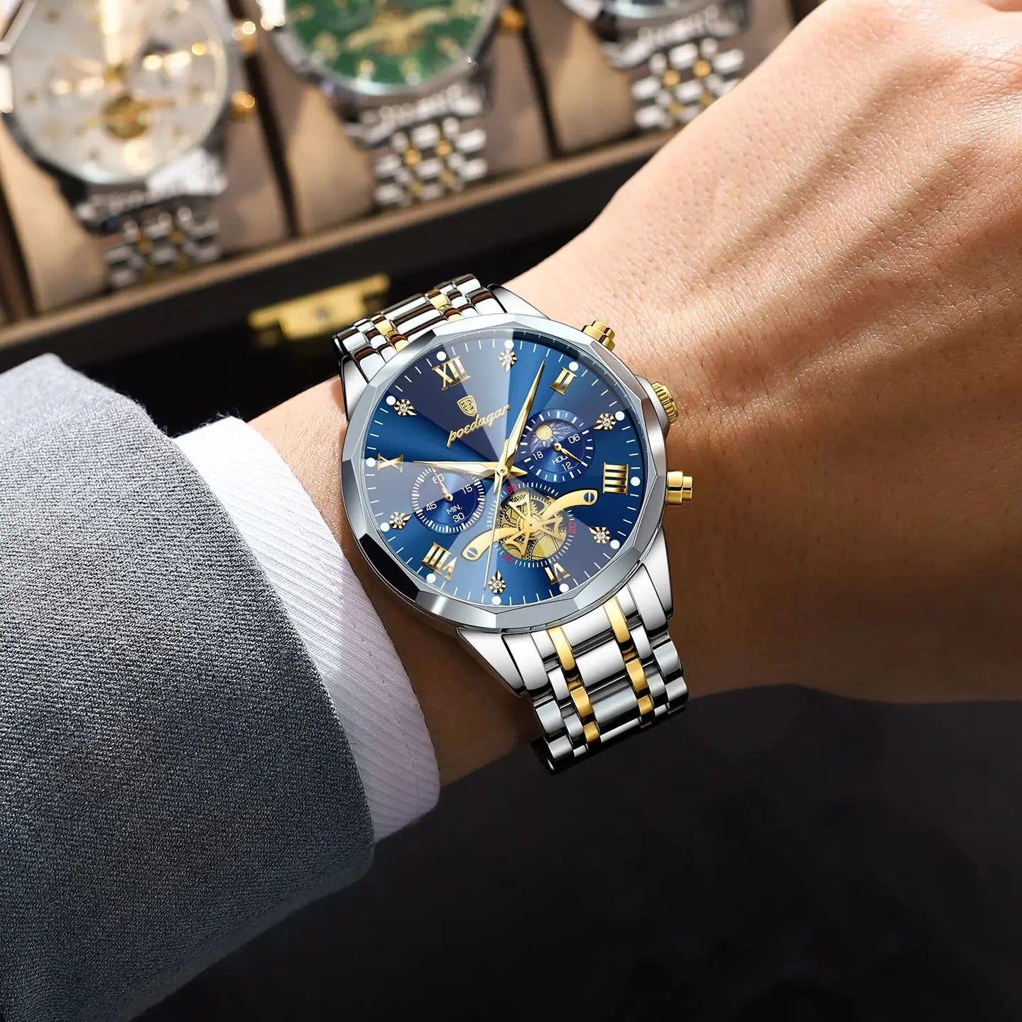 POEDAGAR Luxury Watch Top Original Waterproof Chronograph