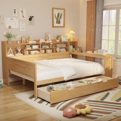 Wood Full Size Daybed with Storage Shelves