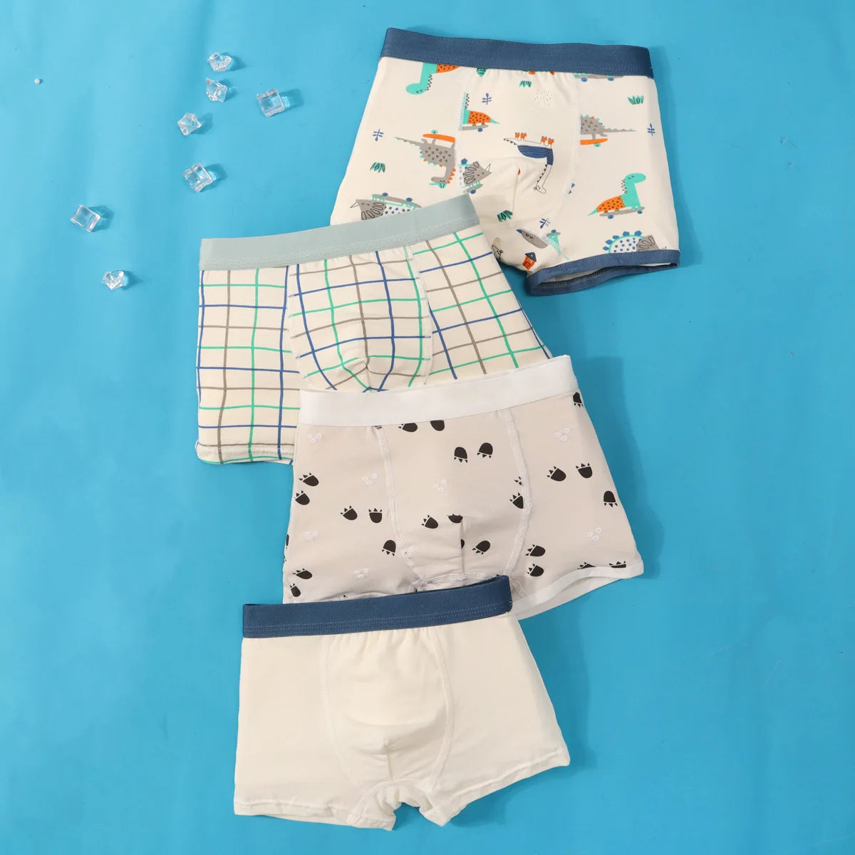 4Pcs Cute Dinosaur Boys Cotton Antibacterial Breathable Underwear