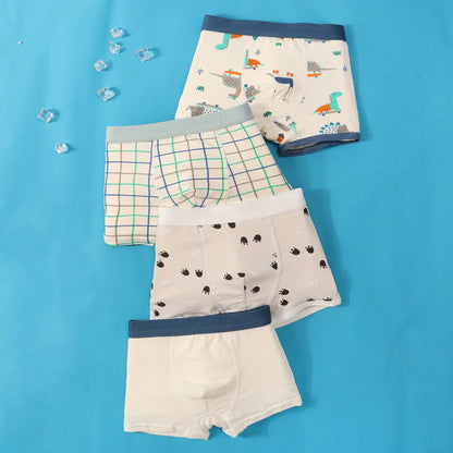 4Pcs Cute Dinosaur Boys Cotton Antibacterial Breathable Underwear