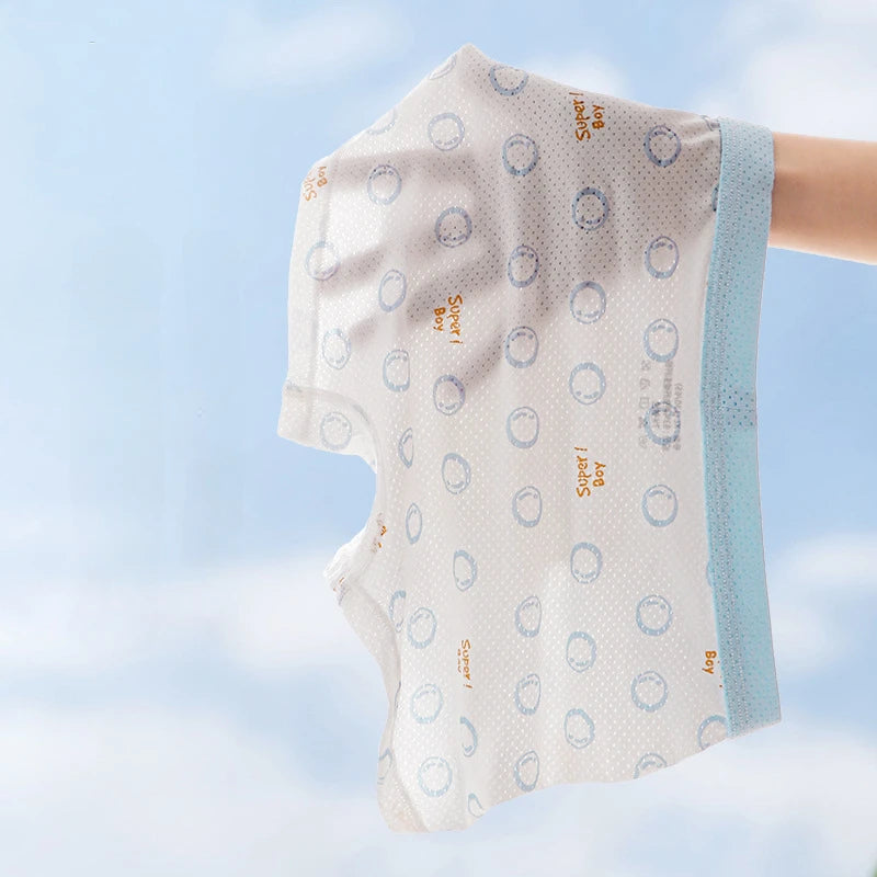 4 Pcs Mesh Breathable Antibacterial Cute Boys Briefs