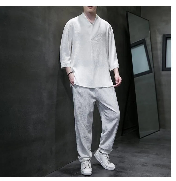 2 Pcs Mens Fashion Trend Solid Color Loose Sport