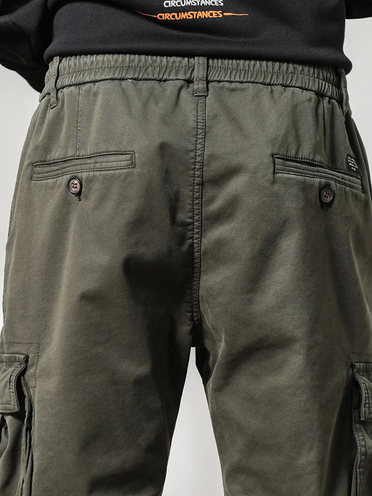 Cargo Pants Men Multi-Pockets Drawstring Fleece Liner