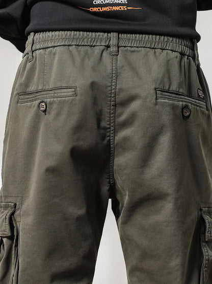 Cargo Pants Men Multi-Pockets Drawstring Fleece Liner