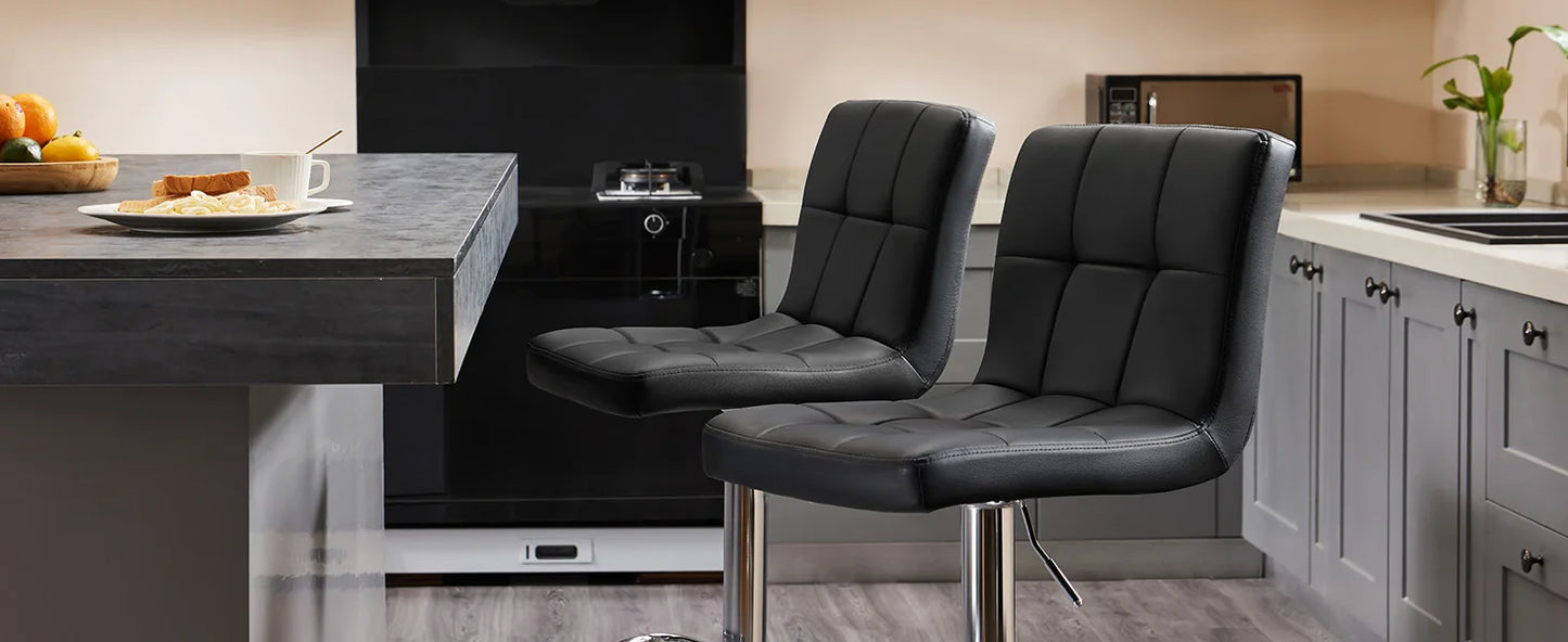 2 PU Leather Bar Stools Upholstered Counter Height