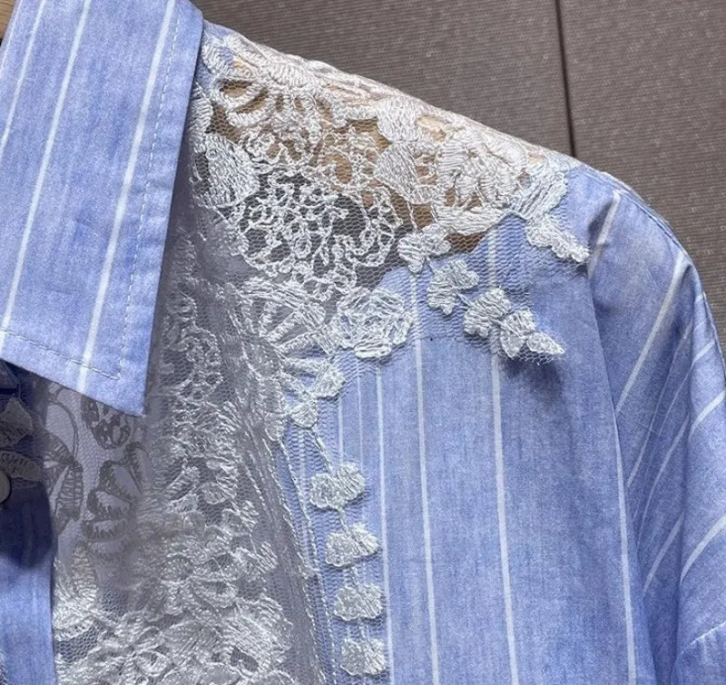 Lace Embroidery Patchwork Short Shirts