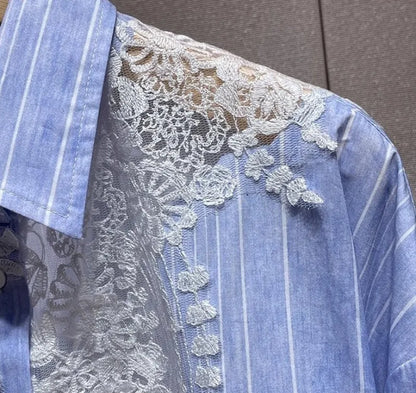 Lace Embroidery Patchwork Short Shirts