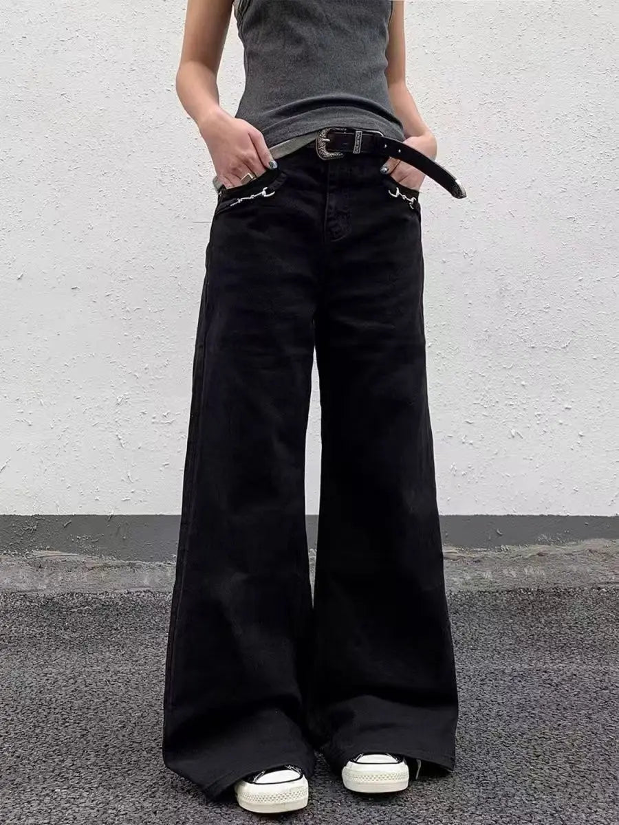 American Retro buckle Design Washed Micro-Flare Jeans