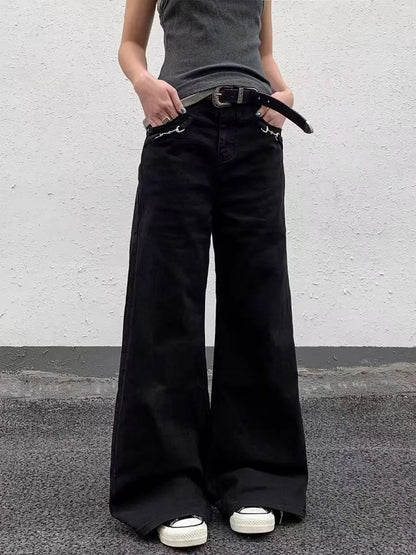 American Retro buckle Design Washed Micro-Flare Jeans