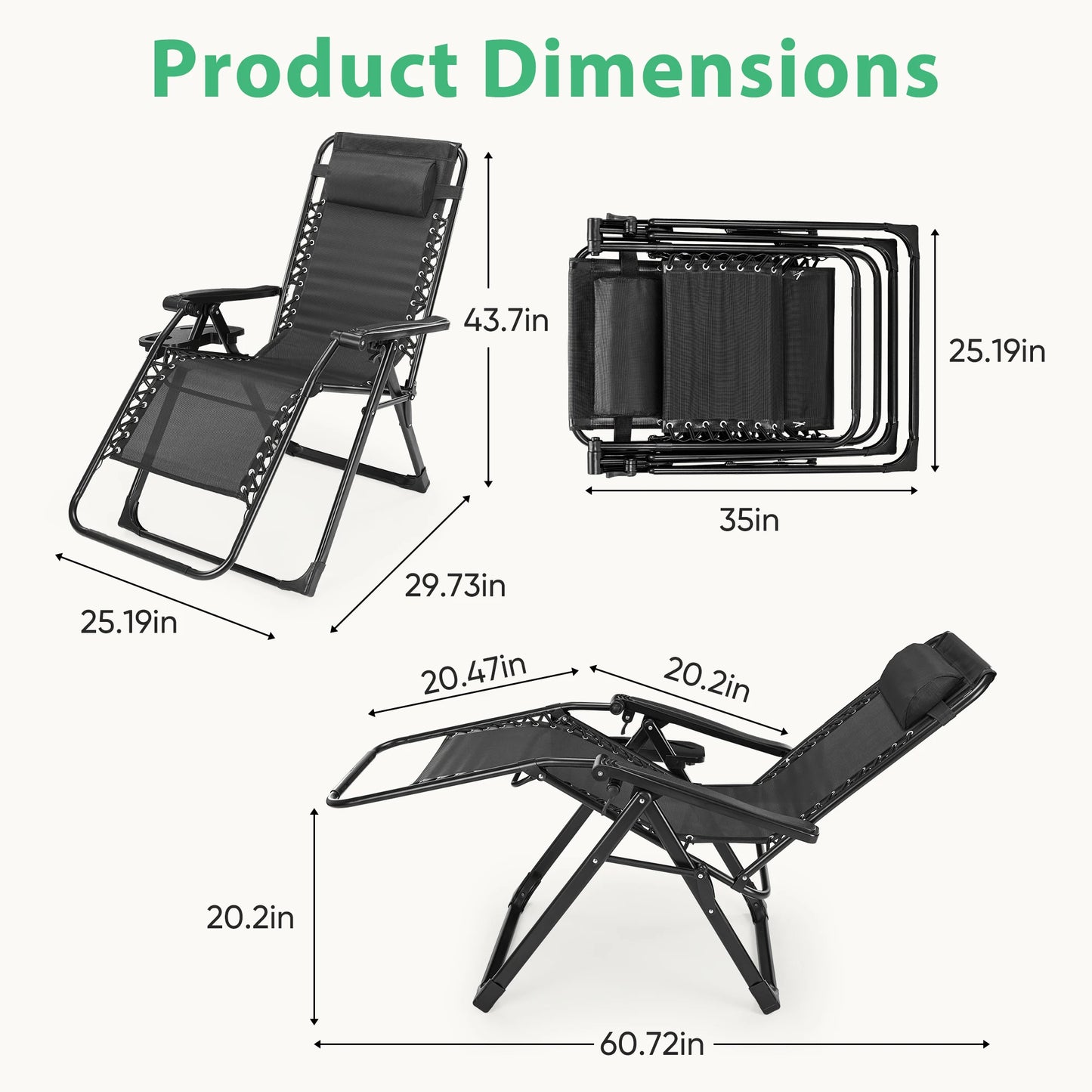 Patio Lounge Chair Folding Portable with Cup Holder
