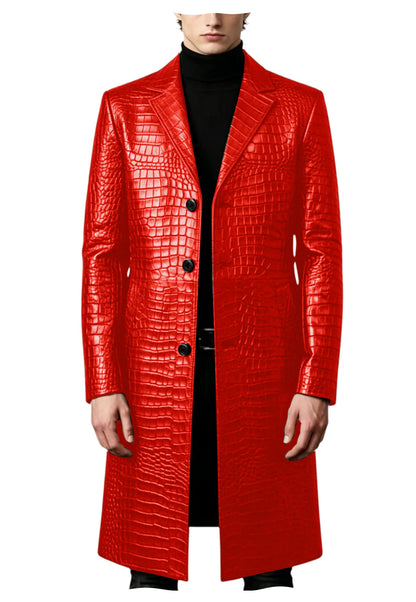 Men's Crocodile Leather Trench Coat Luxury Long