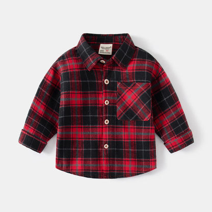 Kids Shirts With Collar Long Sleeved Plaid