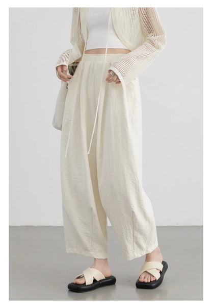 White Pants Casual Elastic High Waisted Womens