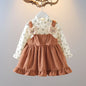 Girls Long Sleeve Floral Lovely Bear Corduroy Dress