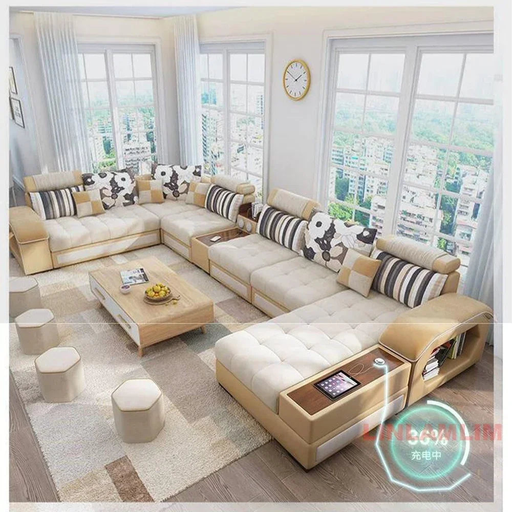 U-Shaped Sectional Fabric Sofa Set