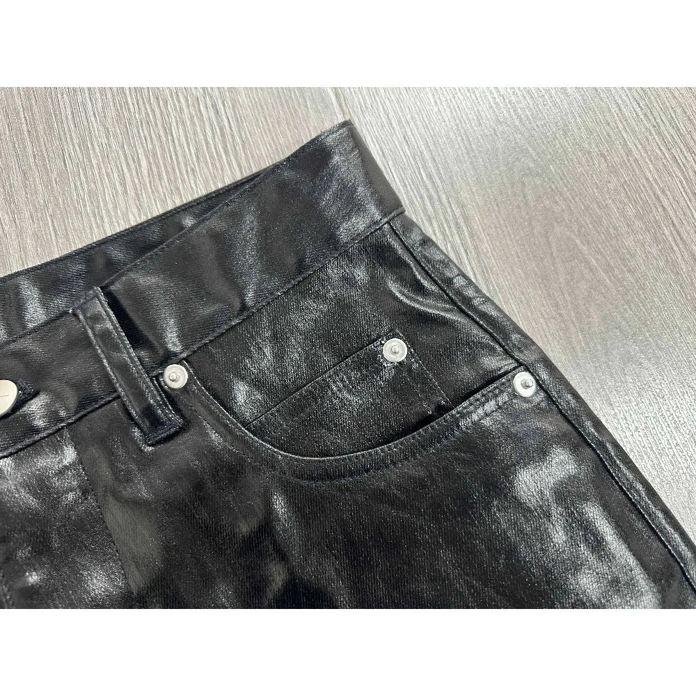 Men's Dark Coated Glossy Leather Black Jeans