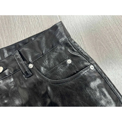 Men's Dark Coated Glossy Leather Black Jeans