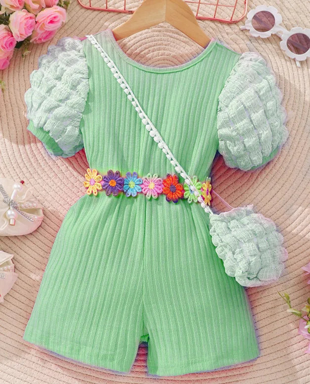 Solid Color Flower Belt Cartoon Cute Bubble Sleeve