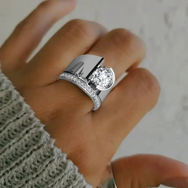 Luxury Silver Color Modern Fashion Wide Band