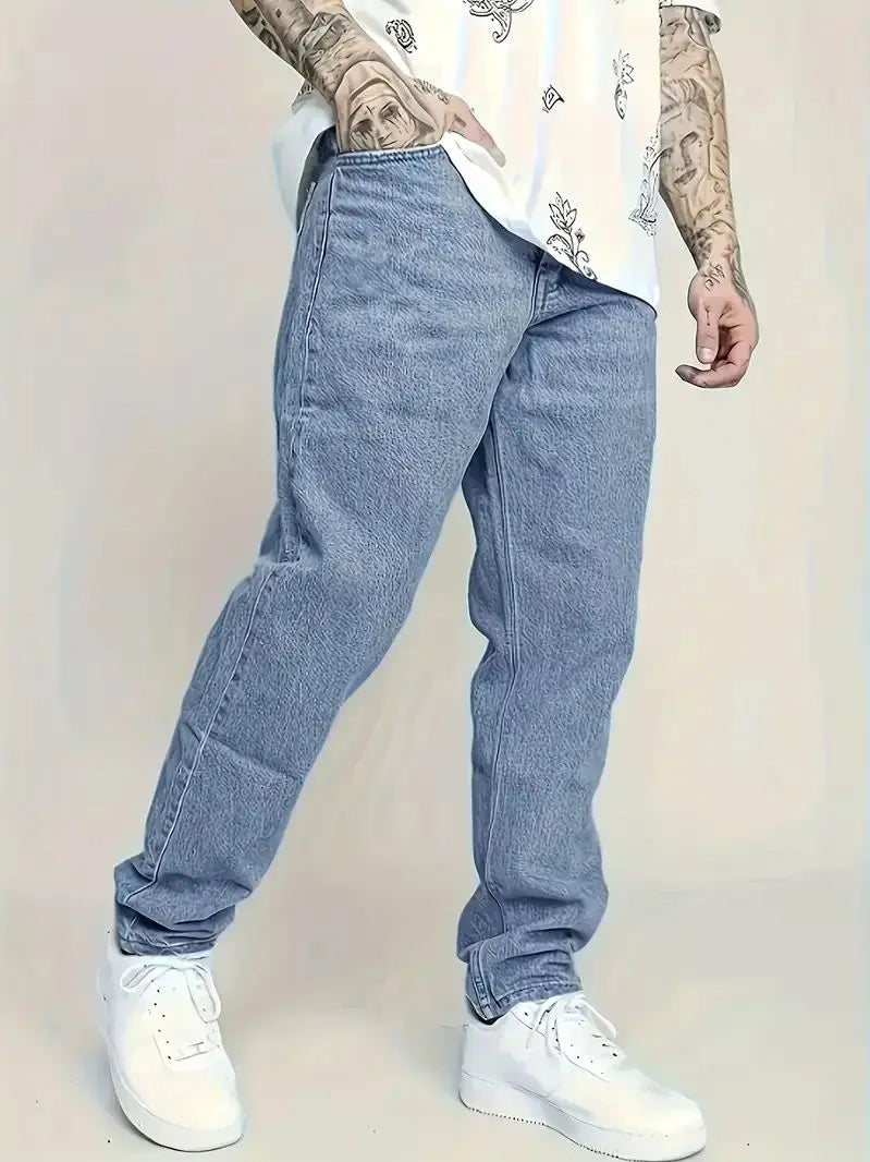 Light Wash Denim Men's Classic Straight-Leg Jeans -