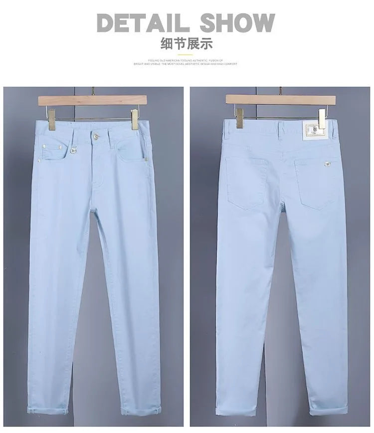 Fashion Solid Color Straight Leg Stretch Jeans