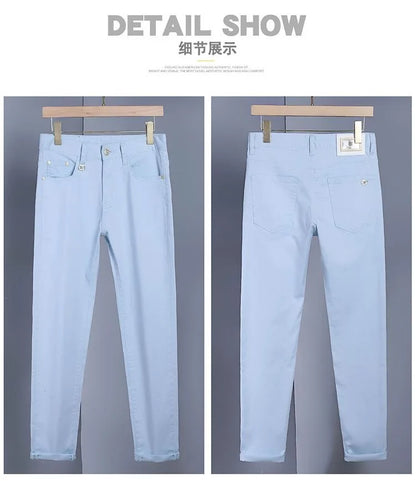 Fashion Solid Color Straight Leg Stretch Jeans