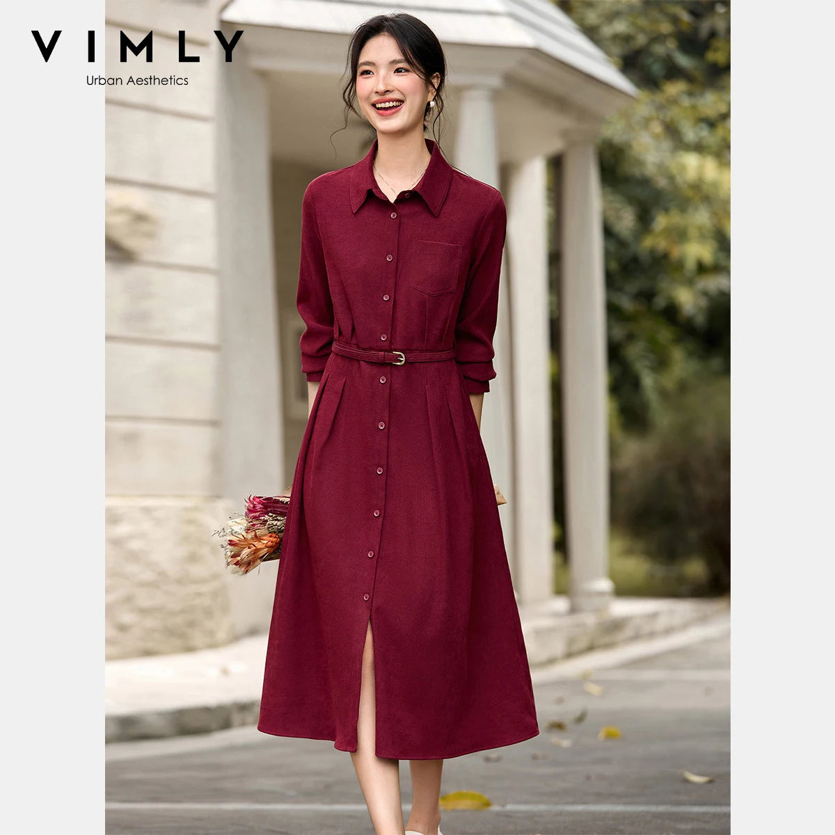 Woman Red Long Dress French Style Vintage