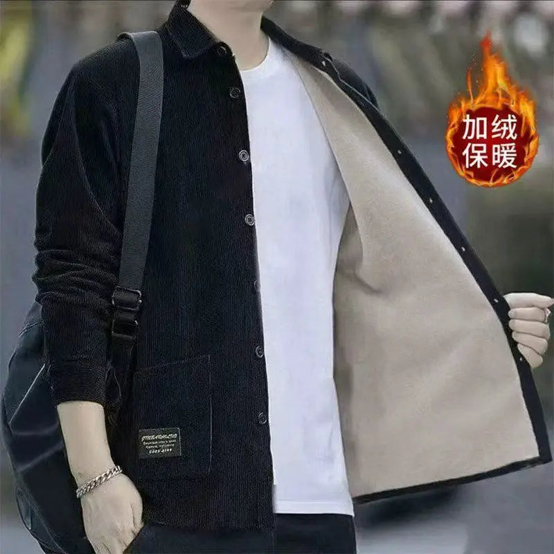 Men's Corduroy Textured Fleece Lining Thermal Coat
