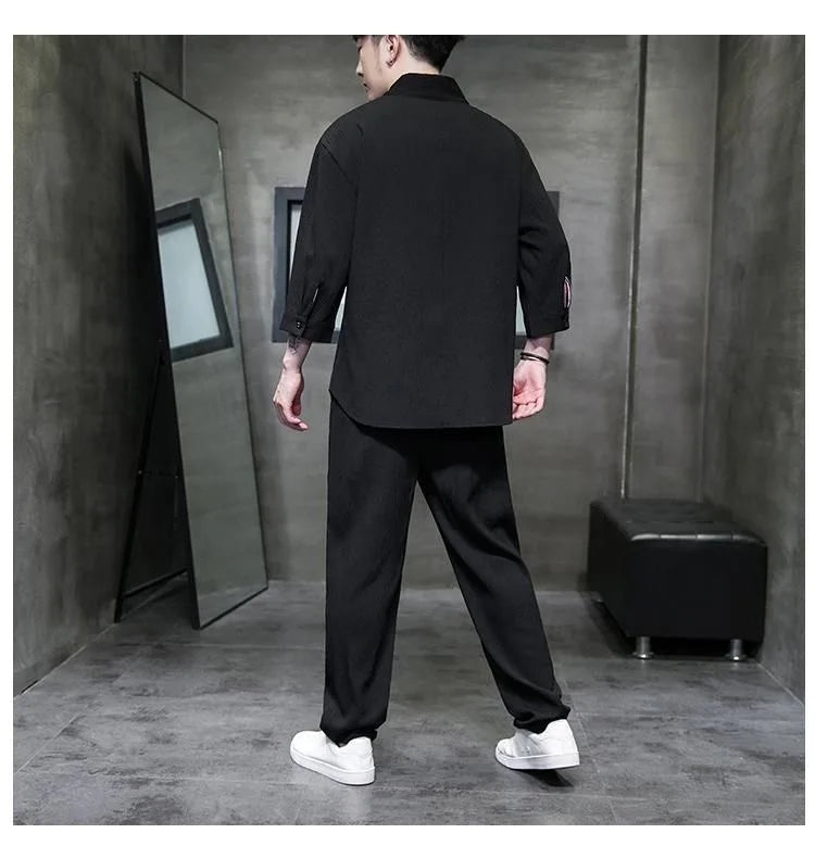 2 Pcs Mens Fashion Trend Solid Color Loose Sport
