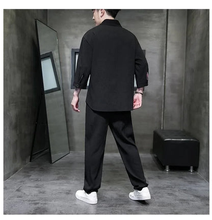 2 Pcs Mens Fashion Trend Solid Color Loose Sport