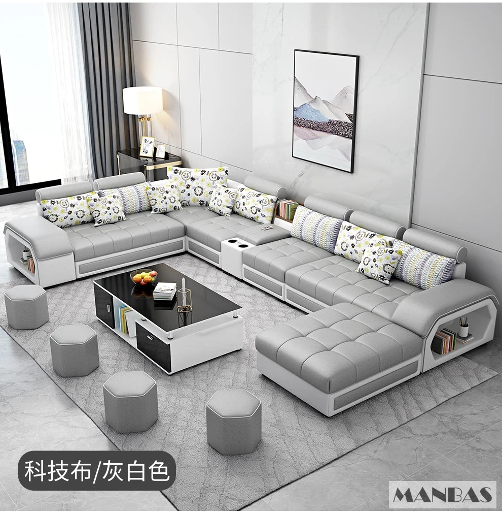 MINGDIBAO Fabric Sofa Set Furniture with USB and Stools