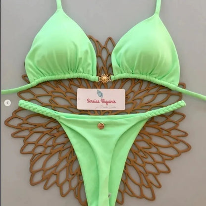 Print Sexy Bikini Sets Halter Lace-up  Beach